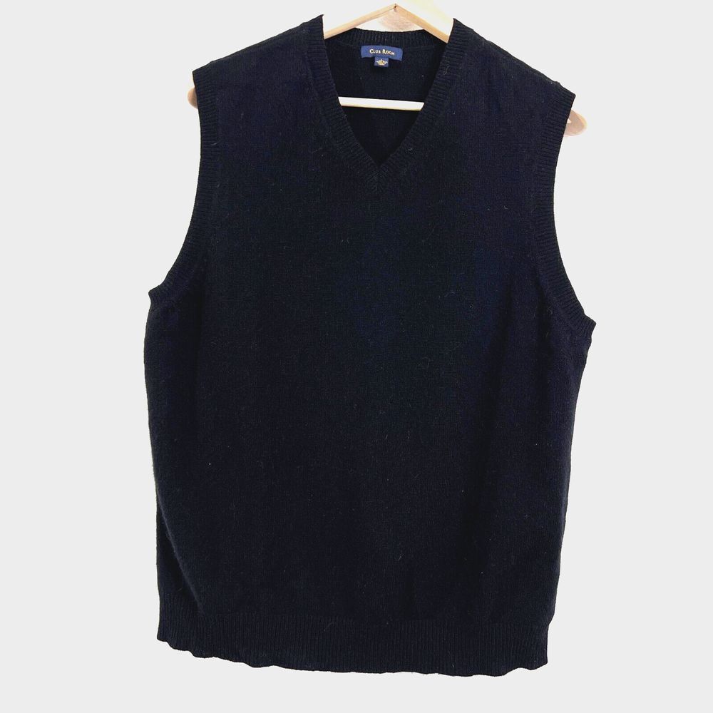 Club Room‎ 100% Lambswool Sweater Vest Mens Large Black Academia Preppy Business